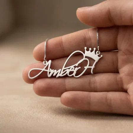 תליון שם עם כתר מכסף אמיתי 925