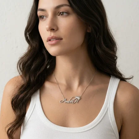 תליון שם עם כתר מכסף אמיתי 925