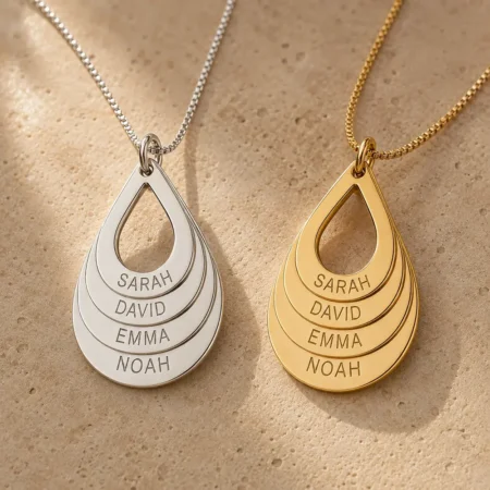 שרשרת טיפות עם שמות הילדים לאמא