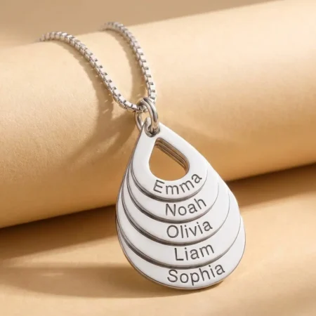שרשרת שמות בצורת טיפה מכסף אמיתי
