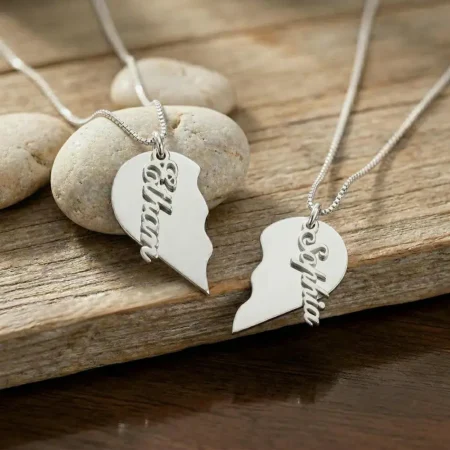 סט שרשראות חצי לב עם שם