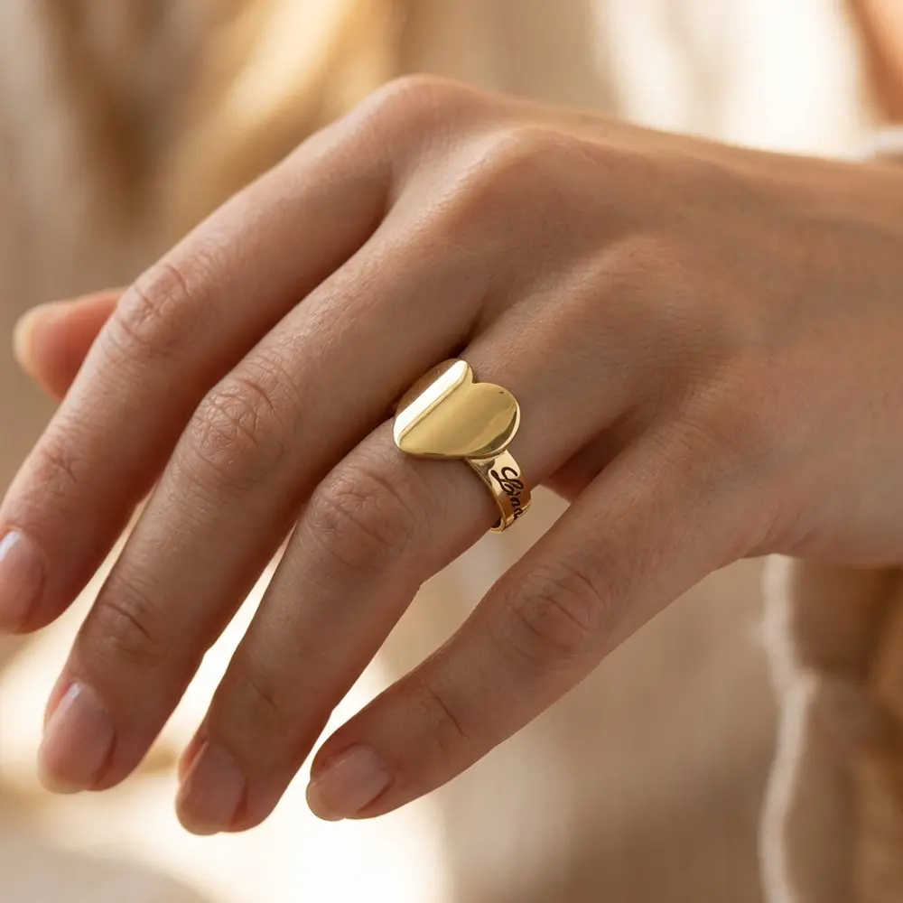 טבעת לב עם 2 שמות • ציפוי זהב 24K