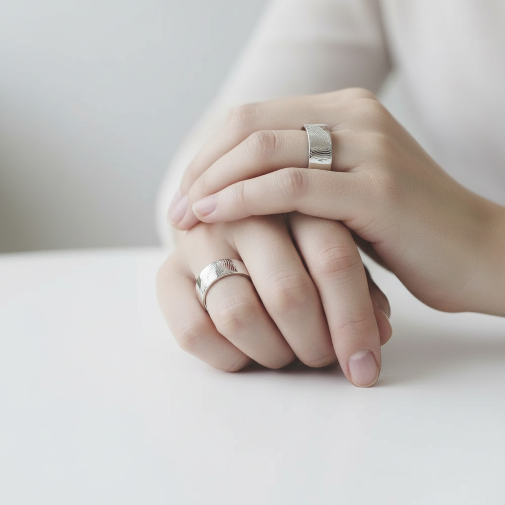 סט טבעות טביעת אצבע המשלימות לב