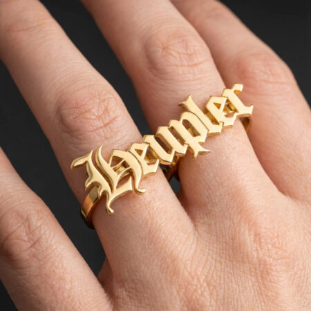 טבעת 2 אצבעות שם גותי • כסף 925