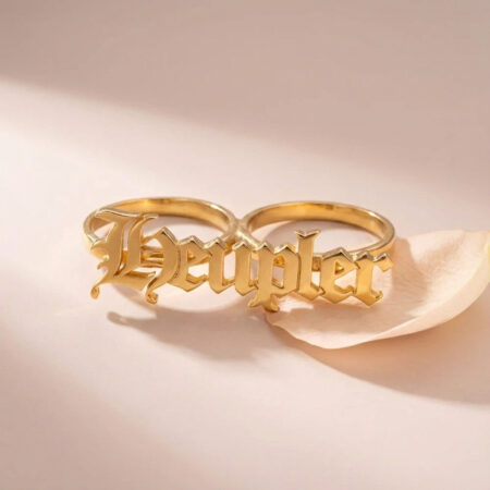 טבעת 2 אצבעות שם גותי • כסף 925