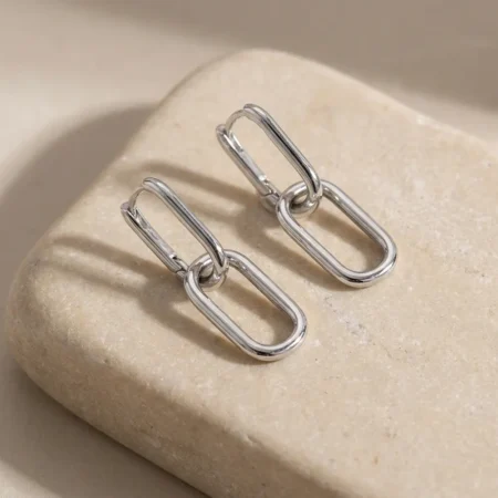 עגילי לינק מכסף 925 עם חוליות מתחברות