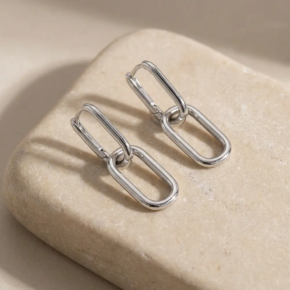 עגילי לינק מכסף 925 עם חוליות מתחברות