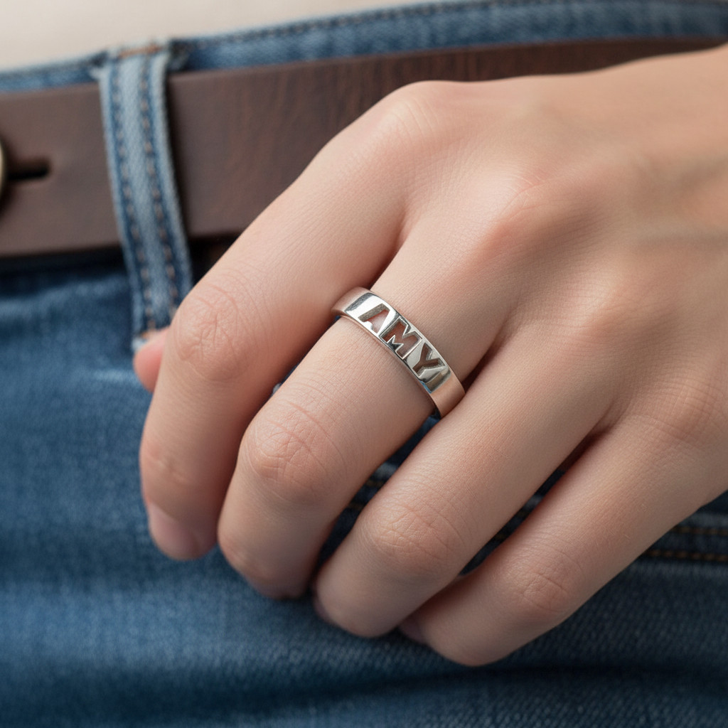 טבעת שם חתוך • כסף 925 – תמונה 3