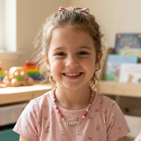 שרשרת חרוזים צבעונים לילדה עם שם