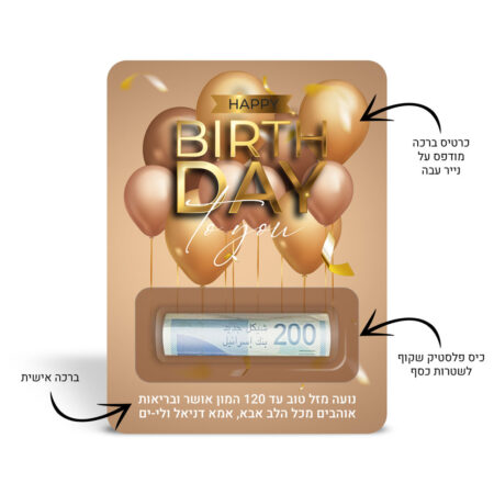 גיפט קאש יום הולדת | כרטיס ברכה עם כסף