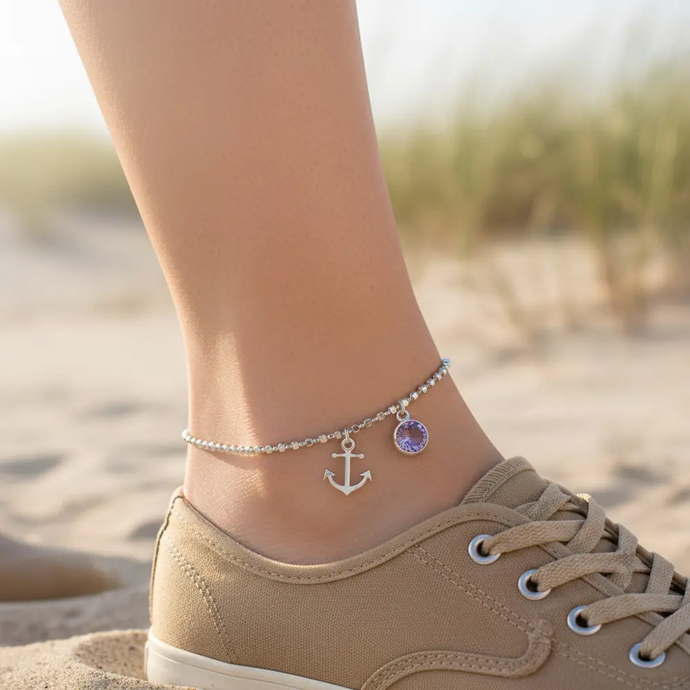 צמיד לרגל עוגן ואבן לידה