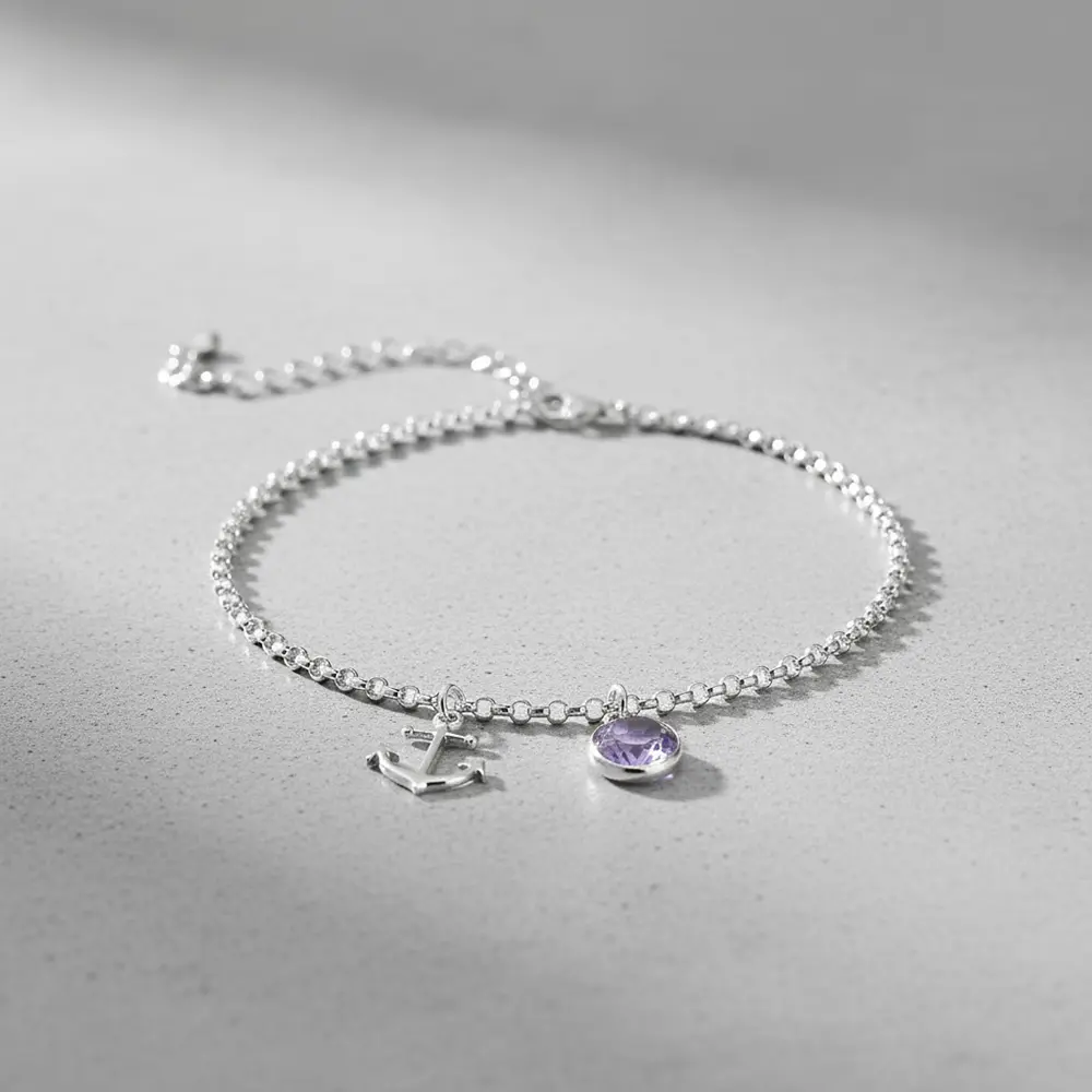 צמיד לרגל עוגן ואבן לידה