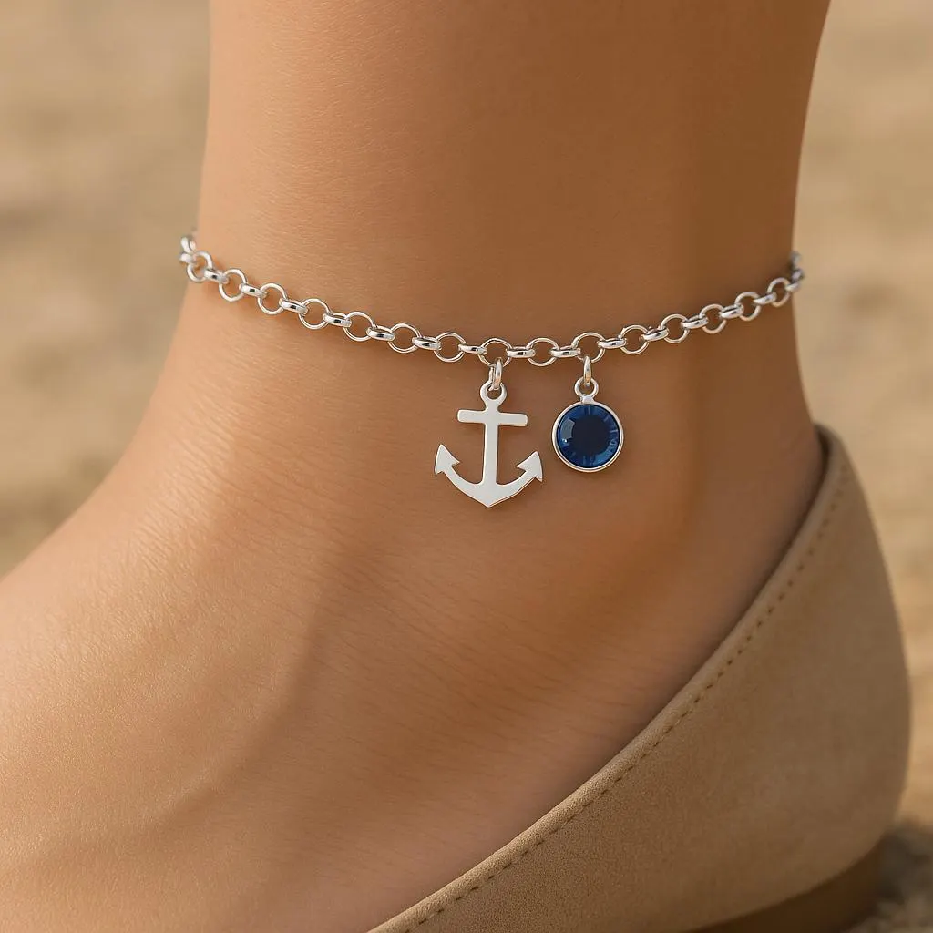 צמיד לרגל עוגן ואבן לידה