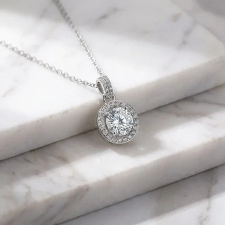 שרשרת יהלום 1 קרט עגול משובץ מסביב