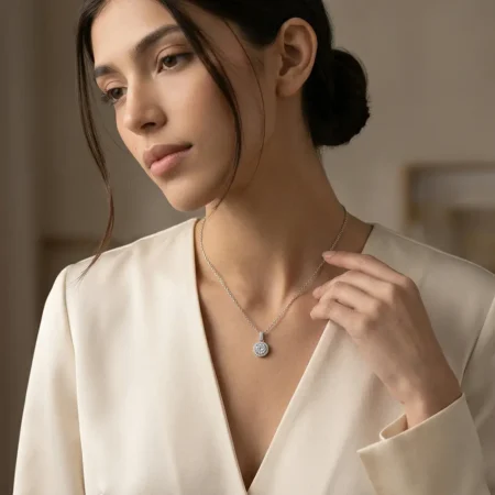 שרשרת יהלום 1 קרט עגול משובץ מסביב