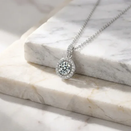 שרשרת יהלום 1 קרט עגול משובץ מסביב