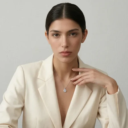 שרשרת יהלום 1 קרט עגול משובץ מסביב