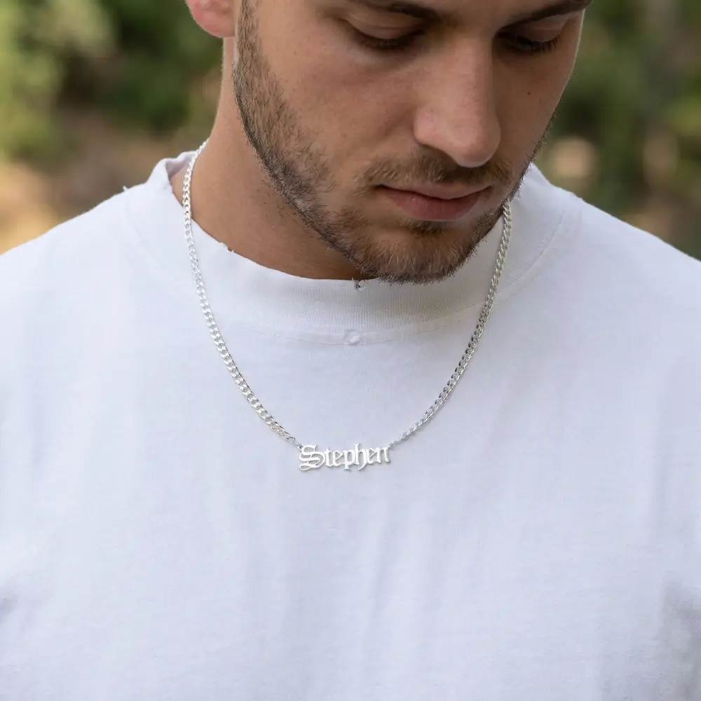 שרשרת שם גוטי לגבר מכסף 925
