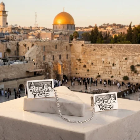 מחזיק טלית עם שם בעיצוב חומות ירושלים