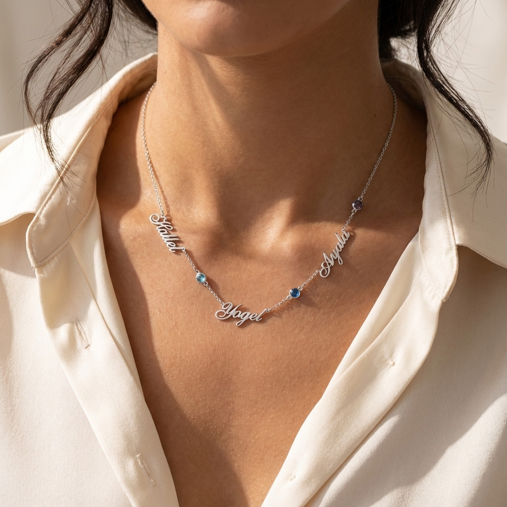 שרשרת לאמא – שמות הילדים ואבני לידה