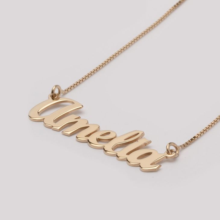 שרשרת שם אנגלית זהב 14K – תמונה 3