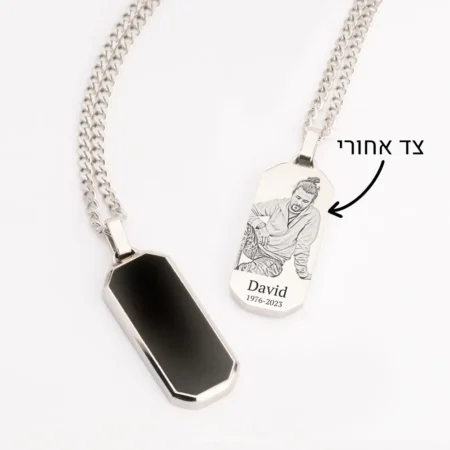 שרשרת בר אבן שחורה עם חריטת תמונה