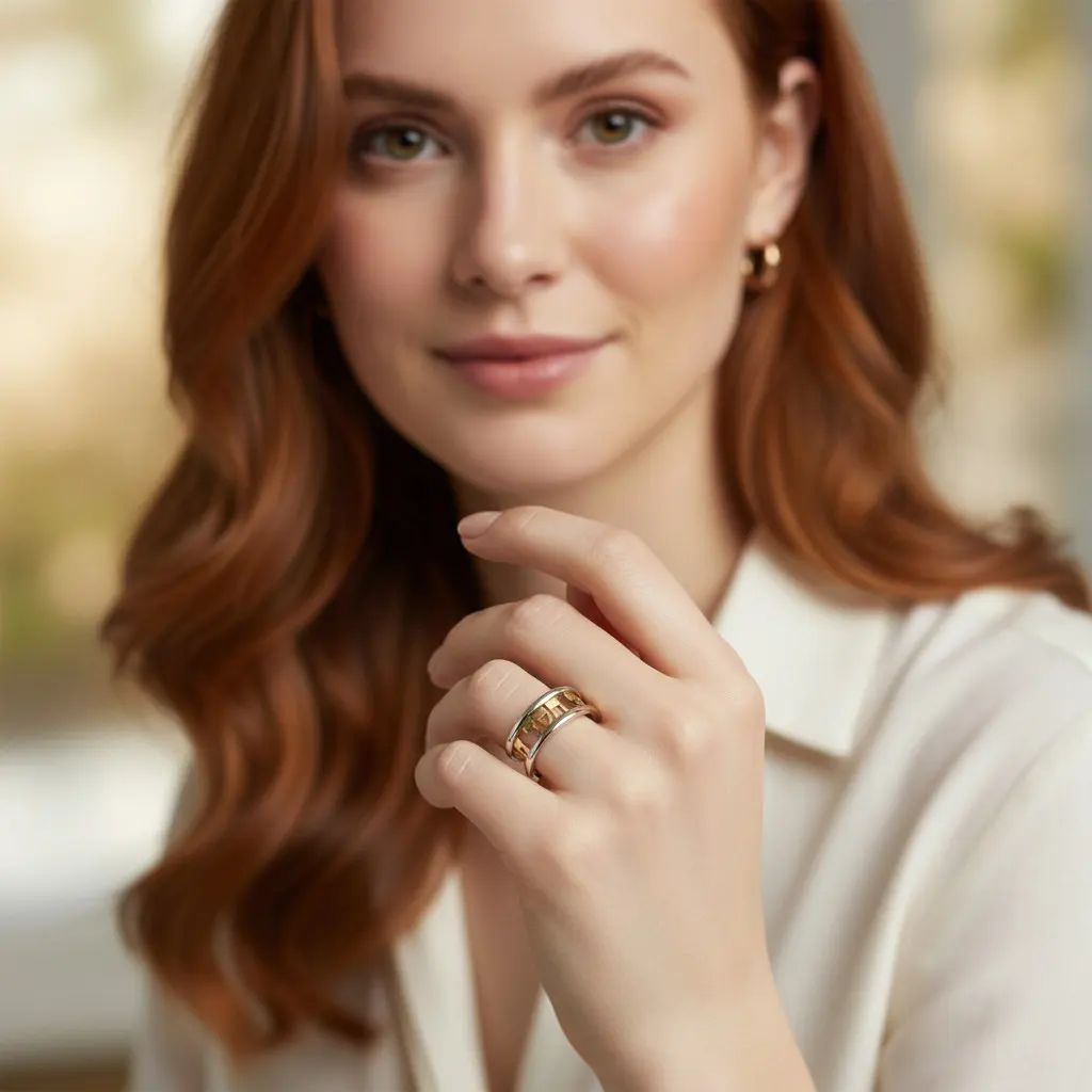 טבעת משפט בשילוב כסף וזהב אמיתי