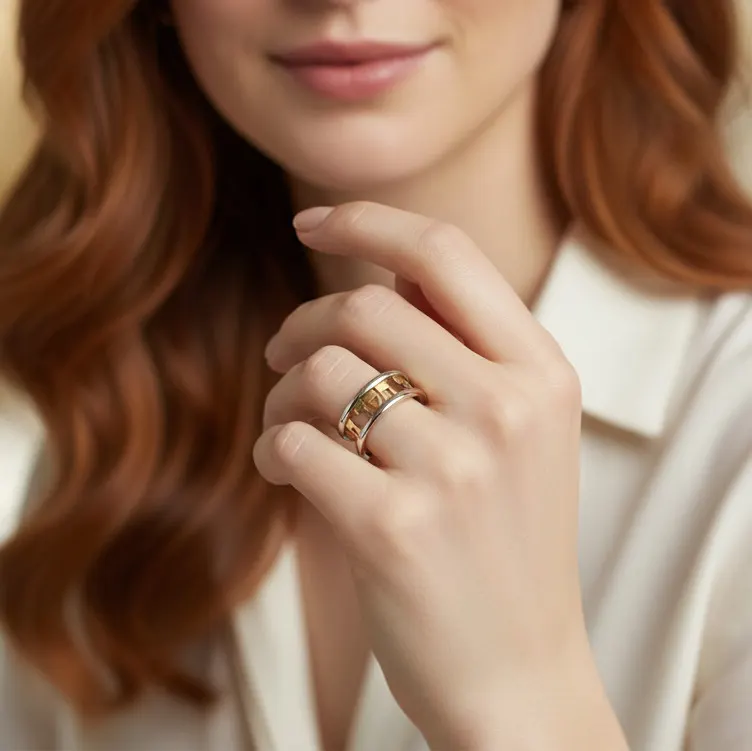 טבעת משפט בשילוב כסף וזהב אמיתי