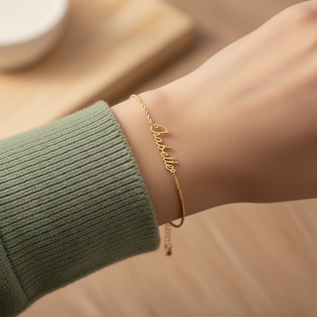 צמיד שם Dainty זהב 14K – תמונה 4