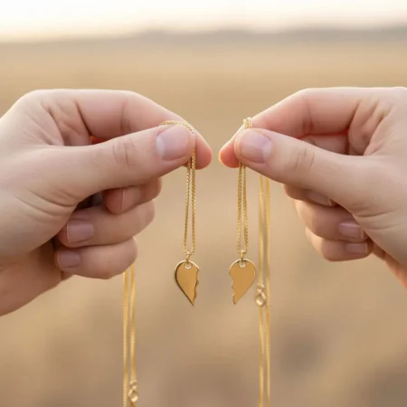 סט שרשראות חצאי לב מזהב 14K