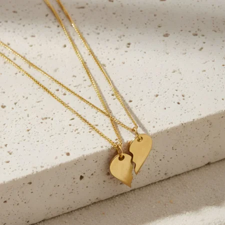 סט שרשראות חצאי לב מזהב 14K