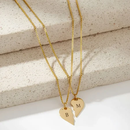 סט שרשראות חצאי לב מזהב 14K