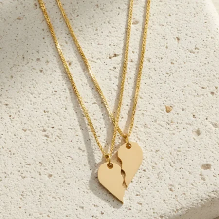 סט שרשראות חצאי לב מזהב 14K