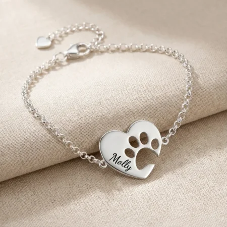 צמיד לב כף רגל כלב וחריטה