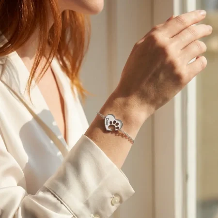 צמיד לב כף רגל כלב וחריטה