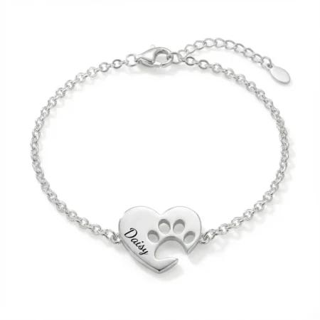 צמיד לב כף רגל כלב וחריטה