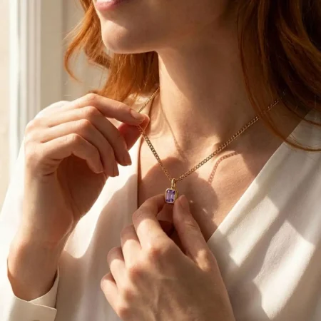 שרשרת תליון אבן לידה מלבני