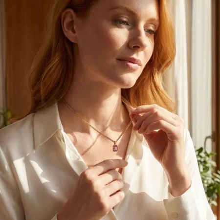 שרשרת תליון אבן לידה מלבני