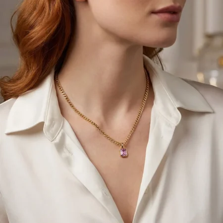 שרשרת תליון אבן לידה מלבני