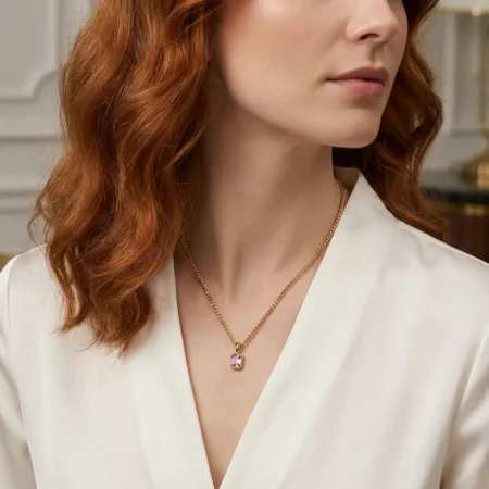 שרשרת תליון אבן לידה מלבני