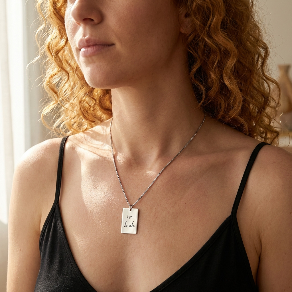 שרשרת פלטה עם חריטת כתב יד