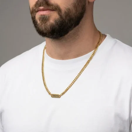 שרשרת גורמט לגבר עם תליון פלטה וחריטה אישית