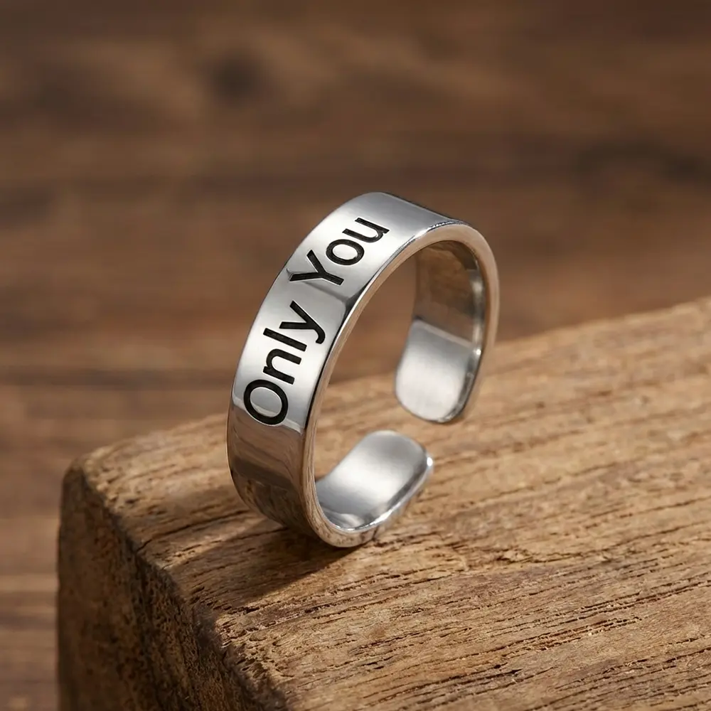 טבעת חריטה פתוחה מכסף אמיתי