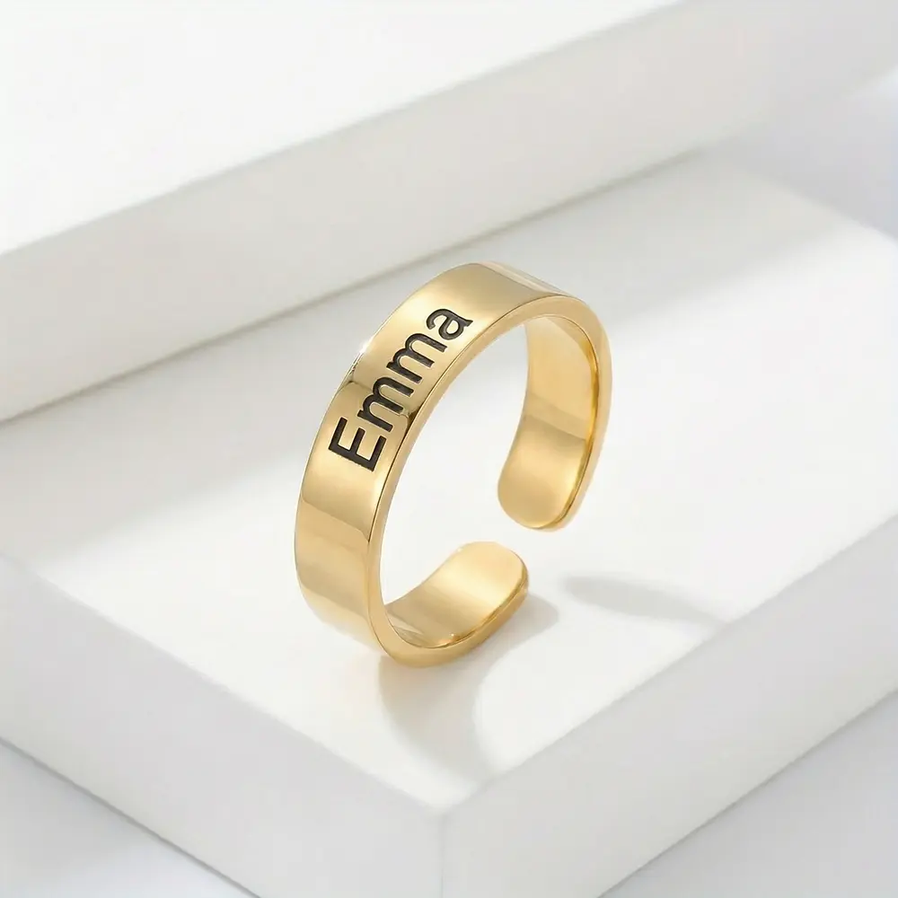 טבעת חריטה פתוחה ציפוי זהב