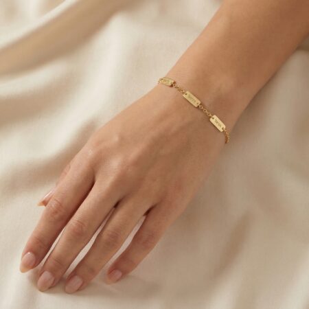 צמיד שמות ילדים זהב 14 קראט בעיצוב מלבנים