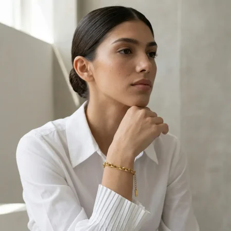 צמיד זהב חוליות אובליות ומלבניות